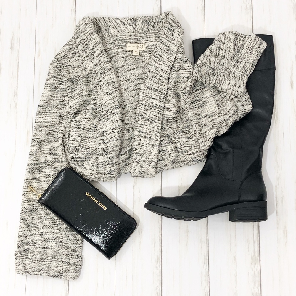 Maison Jules Black White Knit Open Cardigan